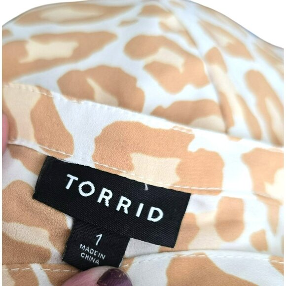 Torrid Womens Leopard Print Blouse Size 1 Tan & White V-Neck Long Sleeve JJ3876 - Picture 5 of 10